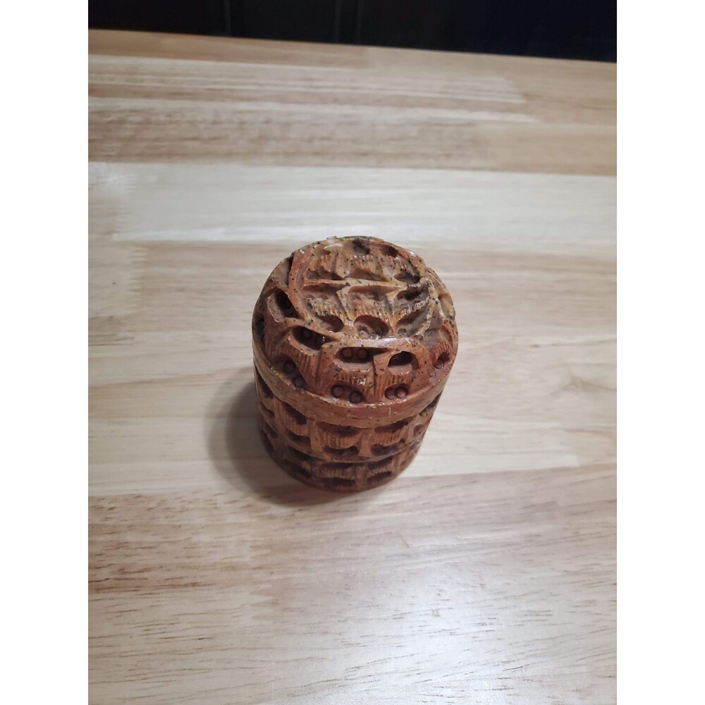 Intricately carved soapstone box